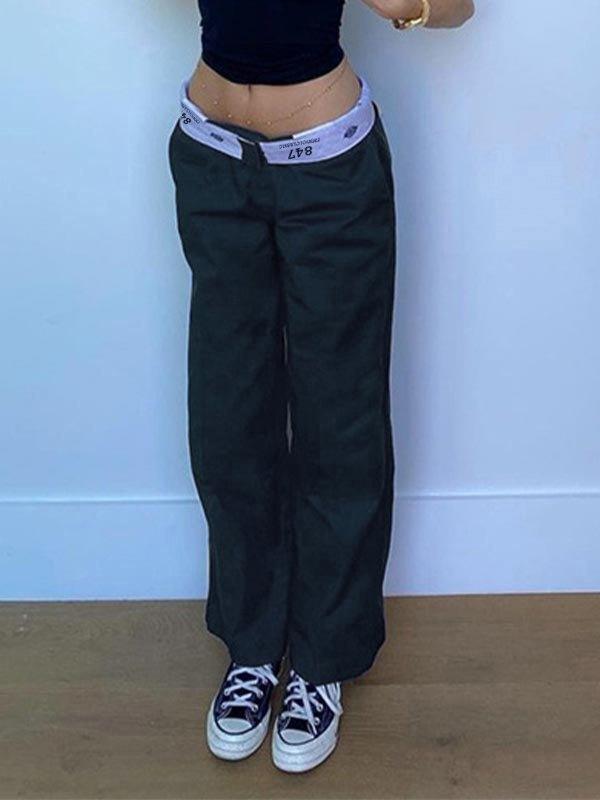 Patchwork Waist Straight Leg Pants Product Image