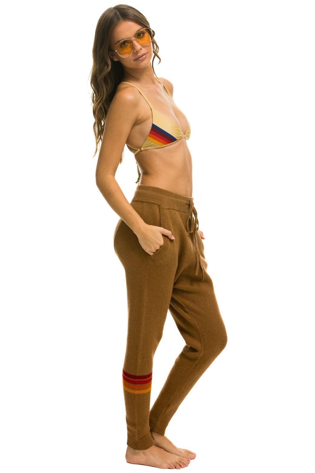 RAINBOW 4 STRIPE CASHMERE RELAXED FIT PANT - BUTTERSCOTCH Female Product Image
