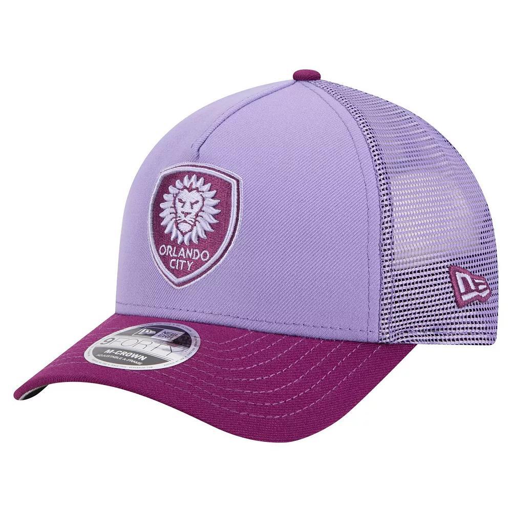Mens New Era Purple Orlando City SC Color Pack 9FORTY A-Frame Adjustable Trucker Hat Product Image