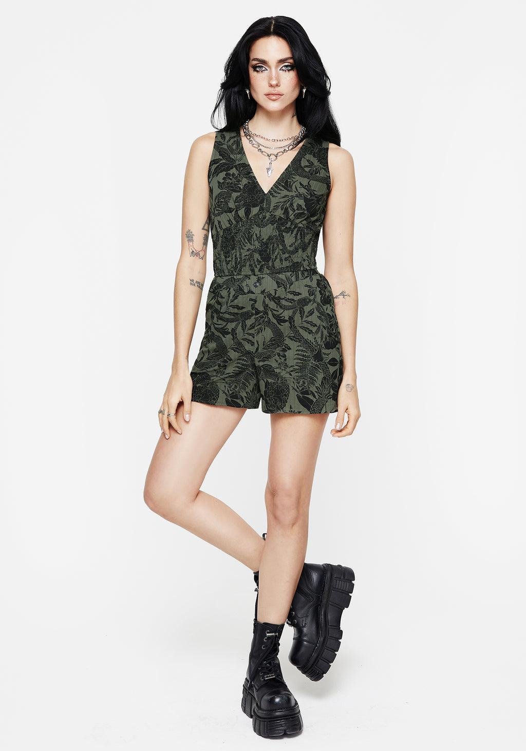 Bashe Cotton Wide Leg Shorts - Green Product Image