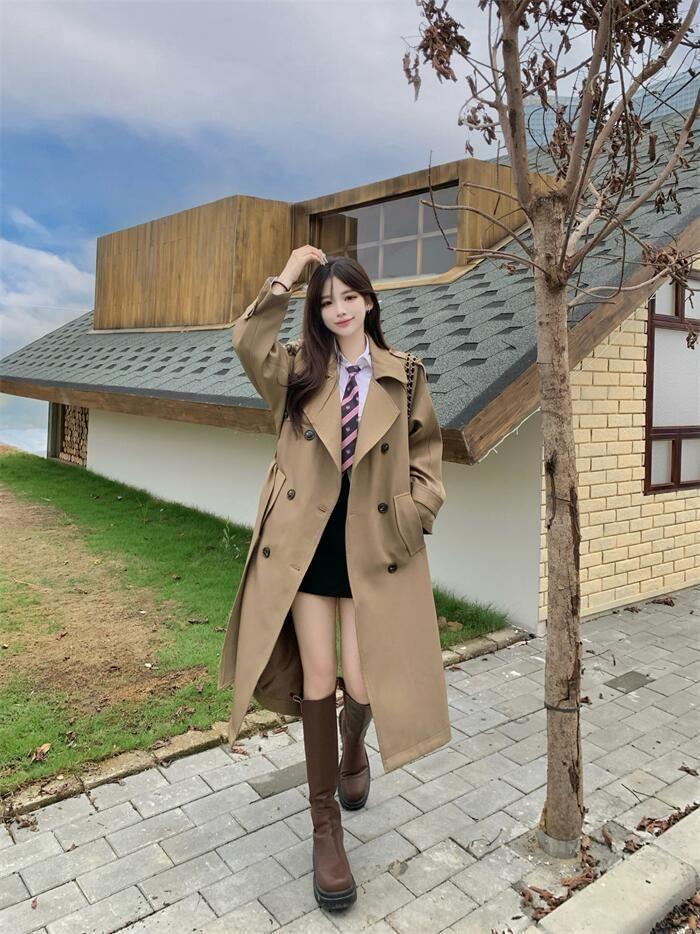 Plain Double-Breasted Trench Coat Product Image