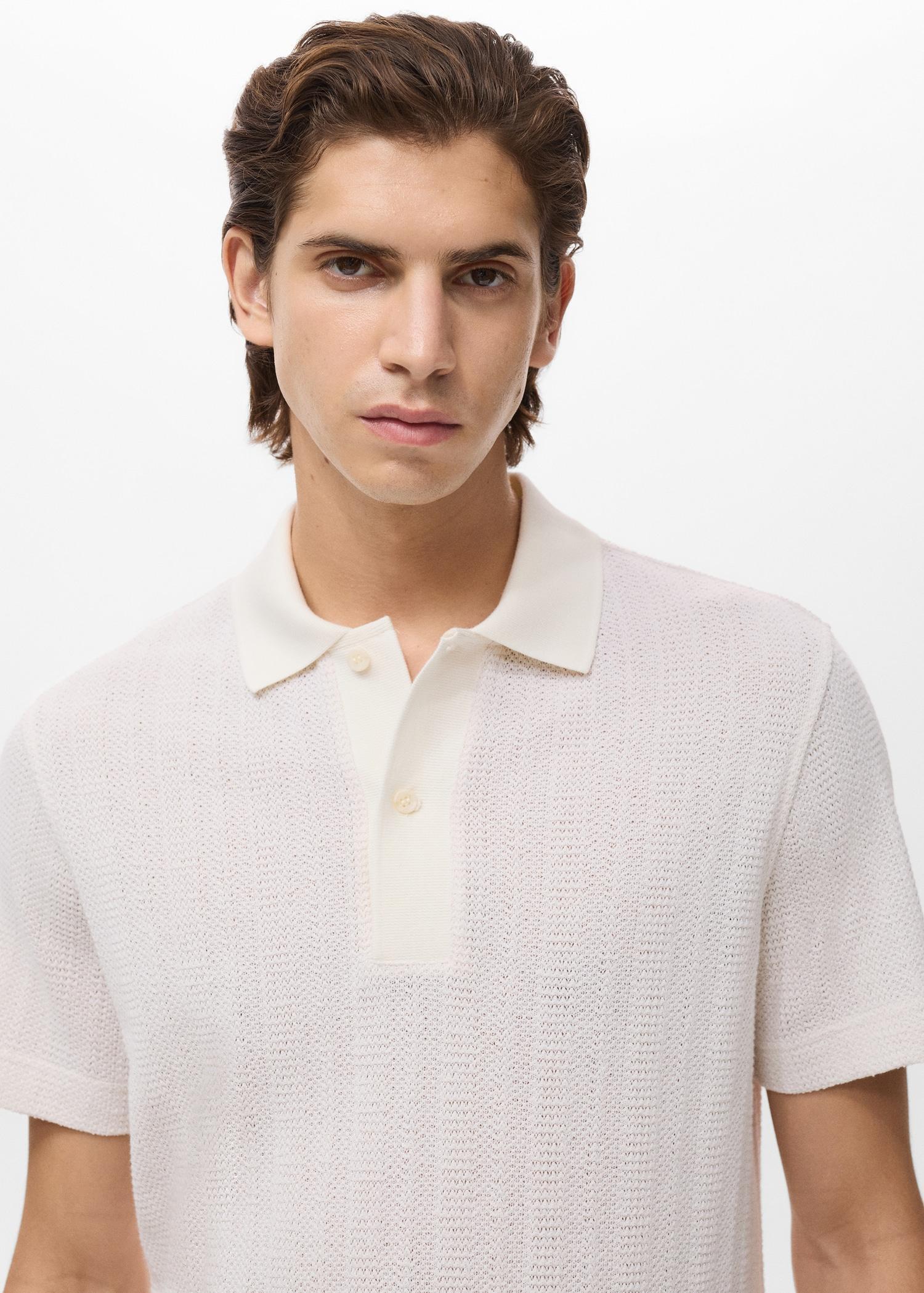 Openwork knitted cotton polo shirt - Men | MANGO USA Product Image