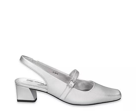 Easy Street Women's Cameo Square Toe Slingback Pumps, Size: 7.5, Silver Satin Product Image