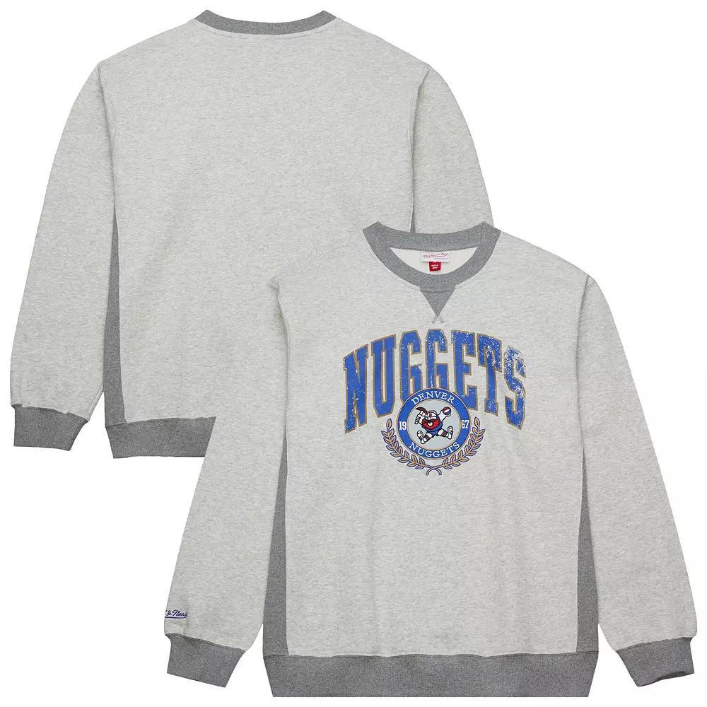 Men's Mitchell & Ness Heather Gray Denver Nuggets  Vintage Logo Pullover Sweatshirt, Size: XL, Nug Grey Product Image
