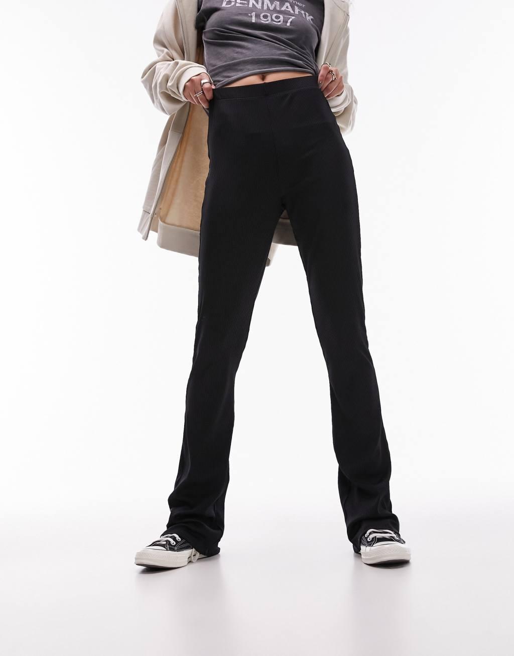 Topshop skinny rib flare in black Product Image
