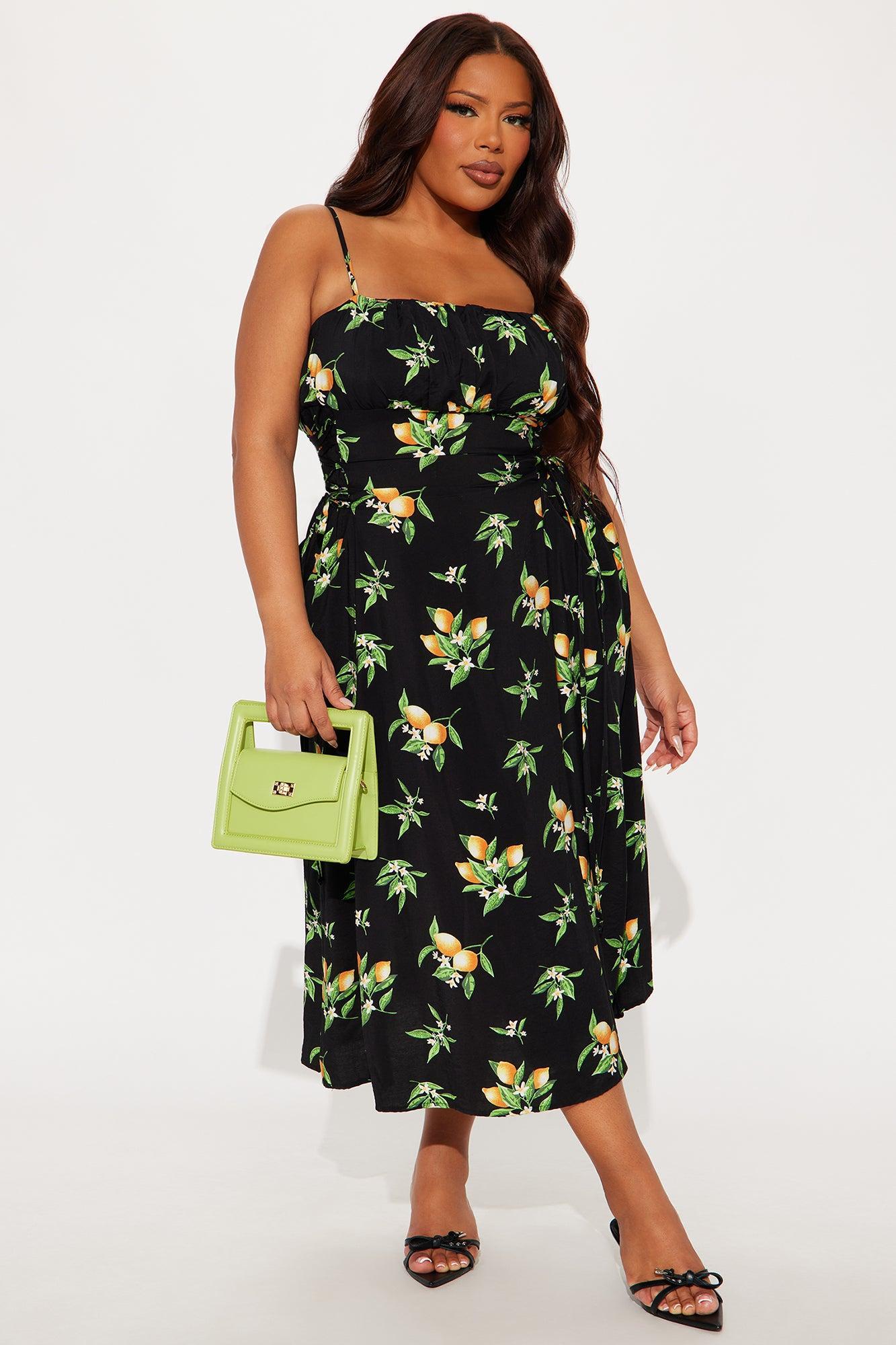 Jackie Lace Up Midi Dress - Black/Yellow Product Image