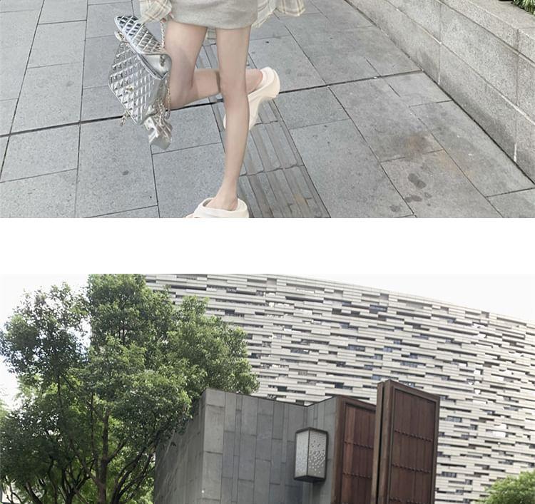 Long Sleeve Collared Plaid Shirt / Scoop Neck Plain Mini Sheath Tank Dress Product Image