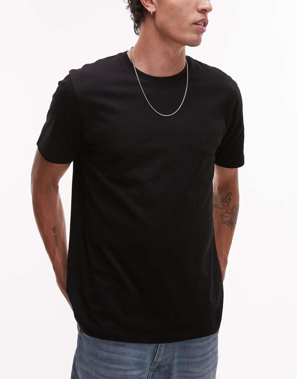 Topman 3 pack regular fit t-shirt in black, khaki and burgundy Product Image