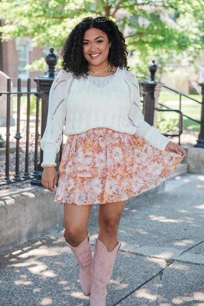 Breezy Beige And Mustard Floral Tiered Skort FINAL SALE Product Image
