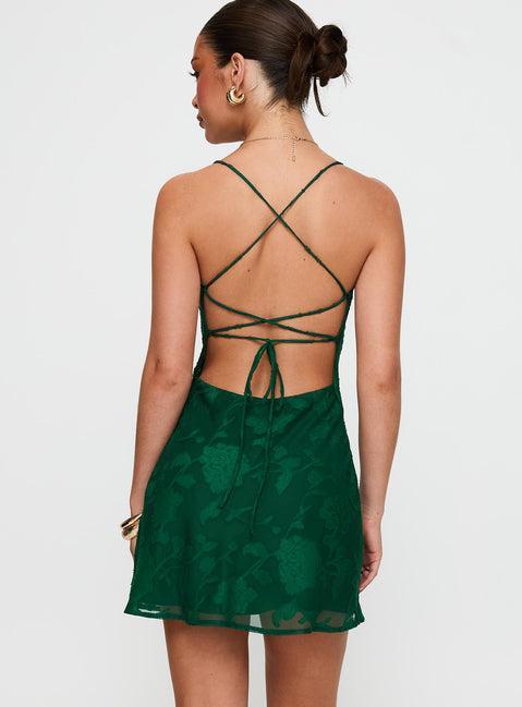 Celena Mini Dress Forest Green Burnout Product Image