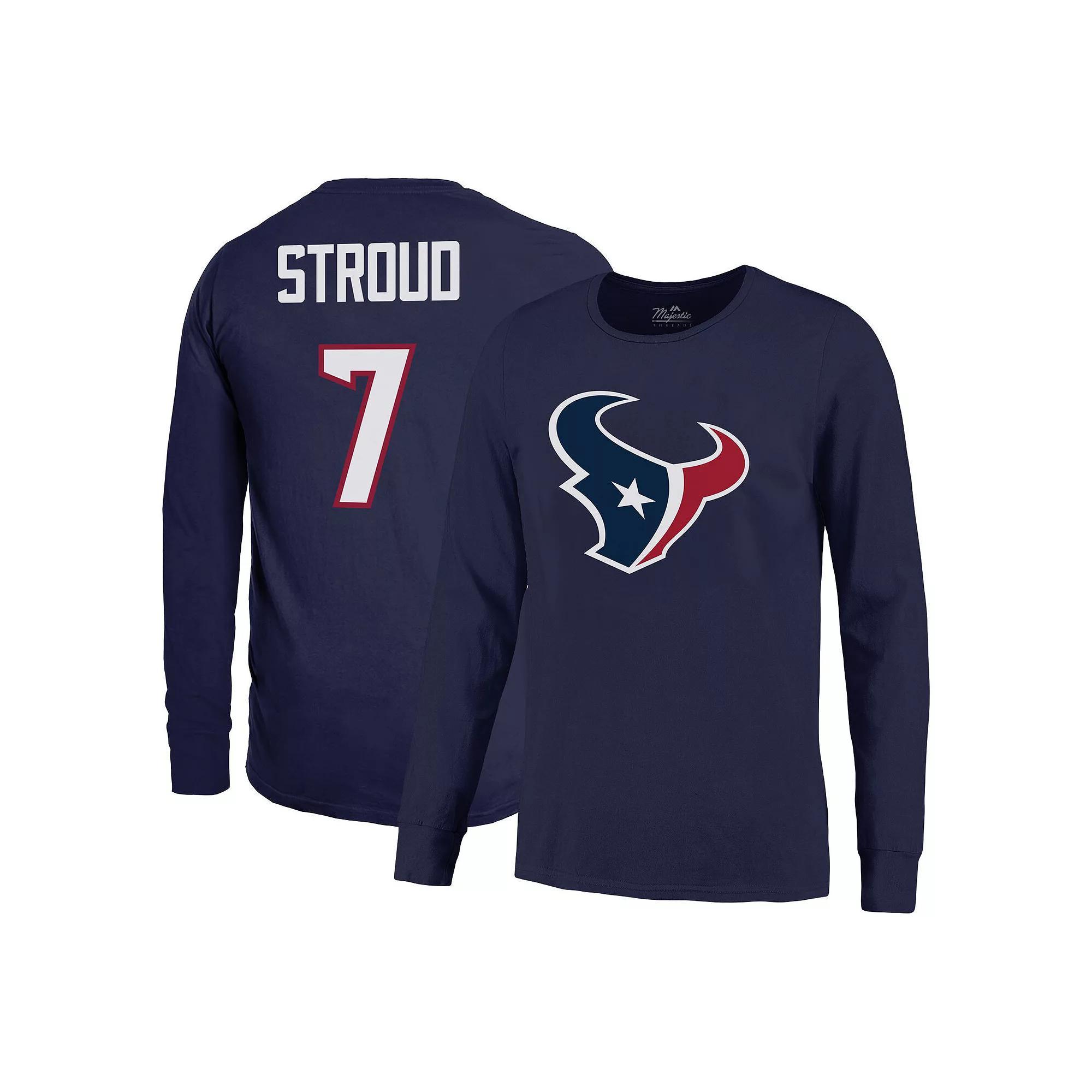 Men's Majestic Threads C.J. Stroud Navy Houston Texans Name & Number Long Sleeve T-Shirt, Size: 2XL, Blue Product Image