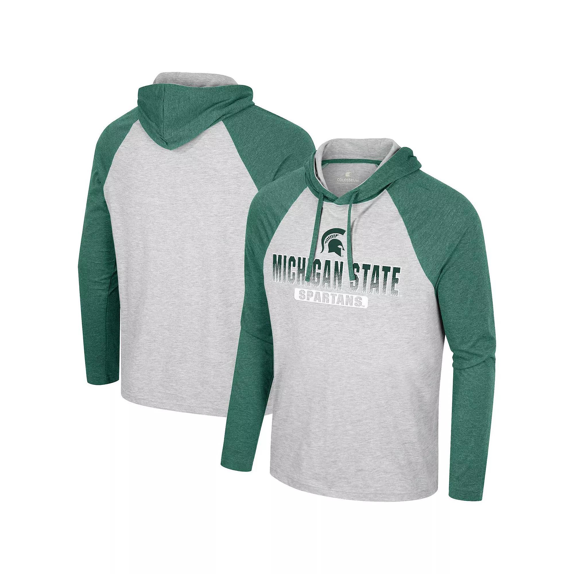Men's Colosseum  Heather Gray Michigan State Spartans Hasta La Vista Raglan Hoodie Long Sleeve T-Shirt, Size: Large, Grey Product Image
