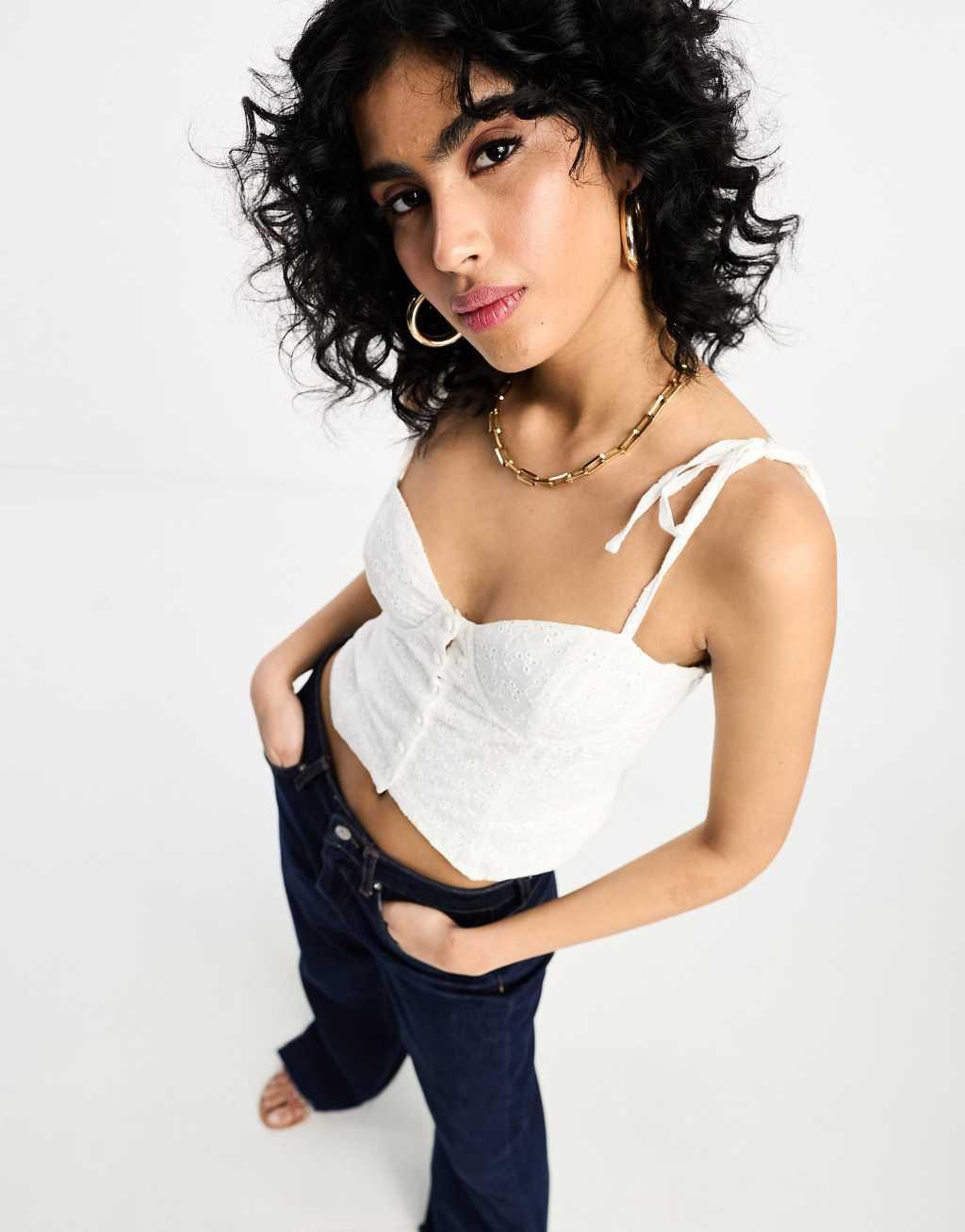 NA-KD x Chloe Schuterman eyelet corset top Product Image