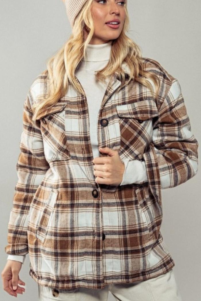 Checkered Sherpa Lining Oversized Button Jacket Product Image