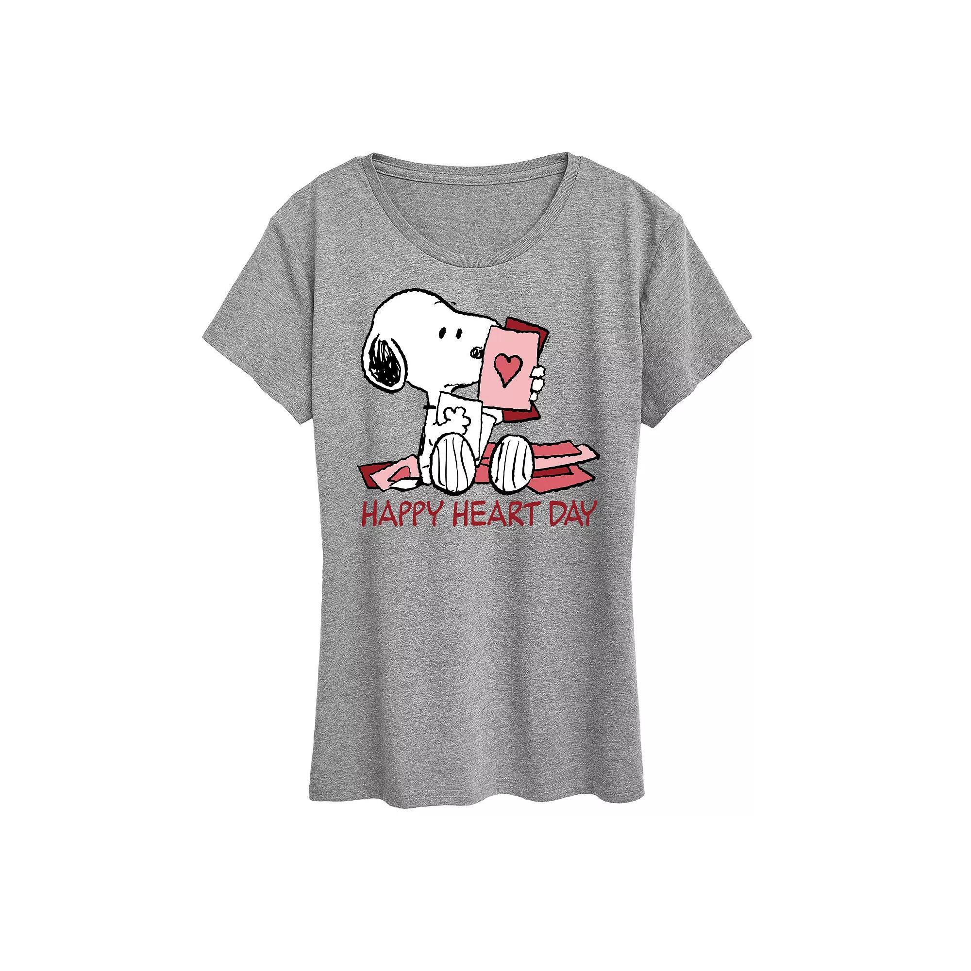 Womens Peanuts Snoopy Happy Heart Day Graphic Tee Grey Gray Product Image