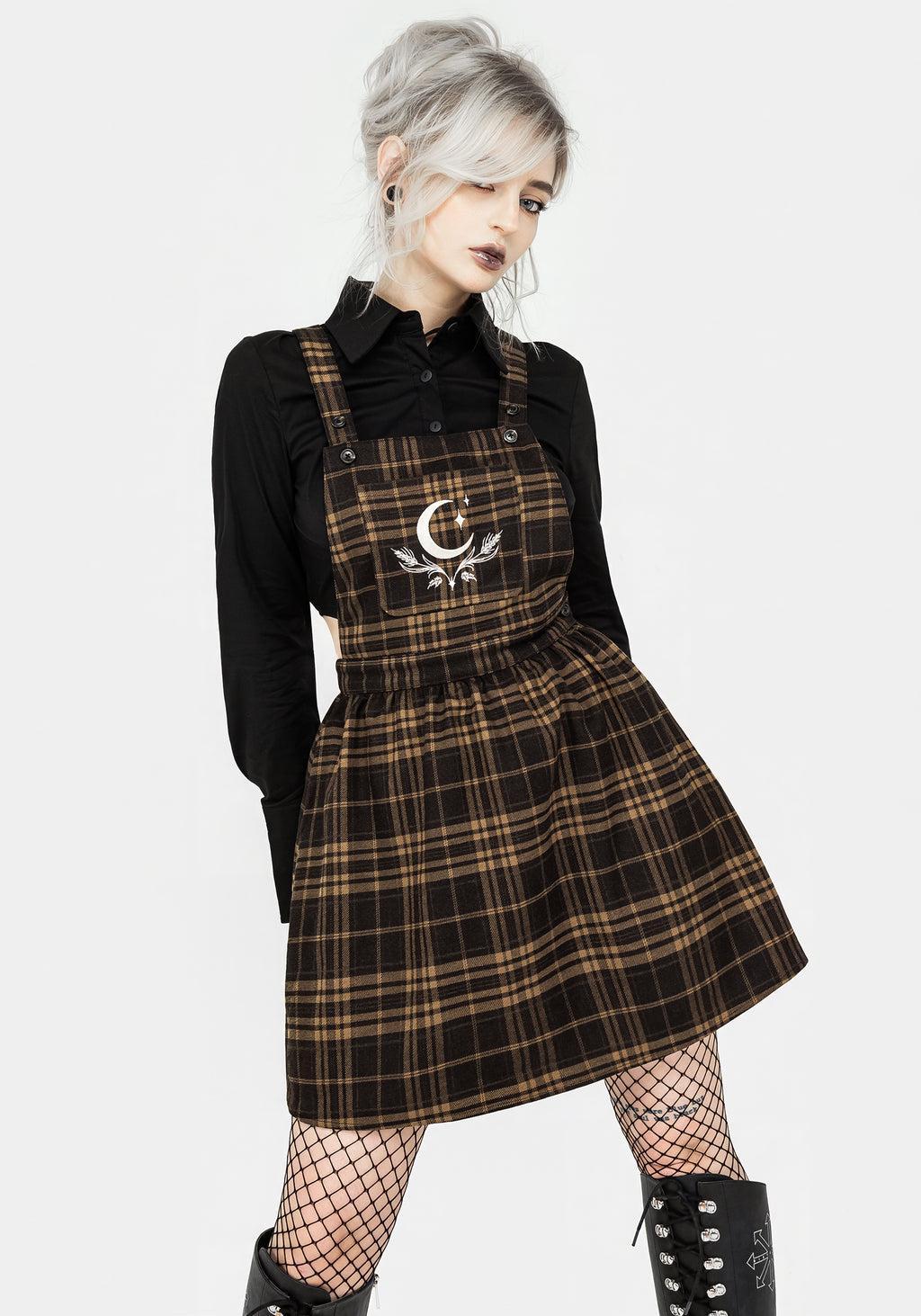 Artume Embroidered Check Mini Pinafore Dress Product Image