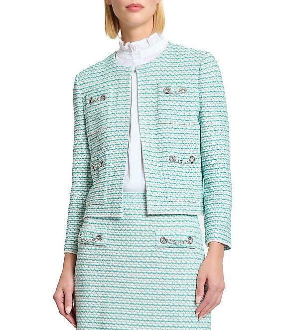 Ming Wang x Tanya Foster Stitch Knit Round Neck Long Sleeve Blazer Product Image