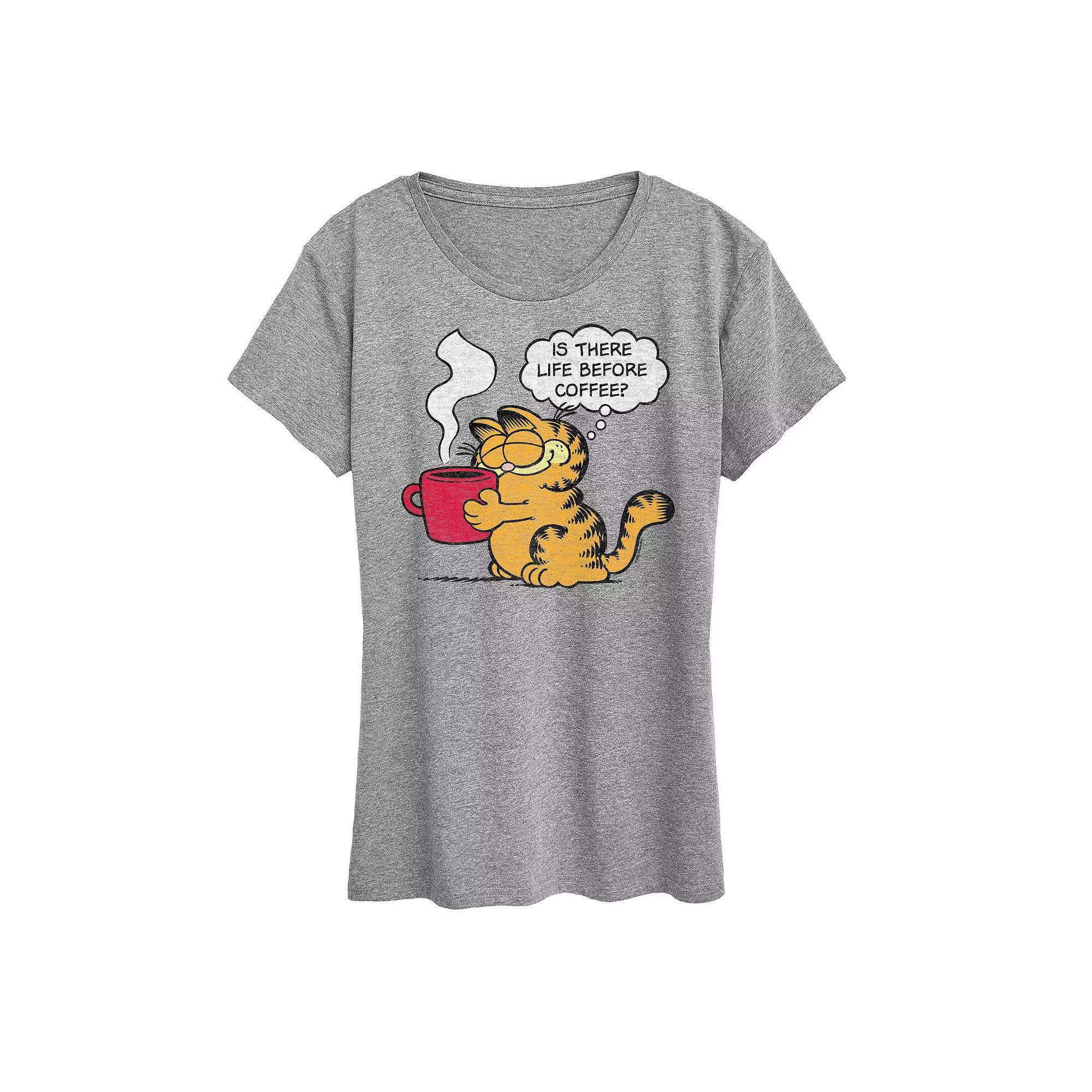 Women's Garfield Life Before Coffee Graphic Tee, Girl's, Size: Medium, Grey Gray Product Image