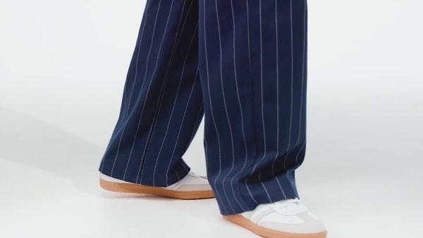 adidas Pinstripe Twill Loose Pants Off White 2 Womens Product Image