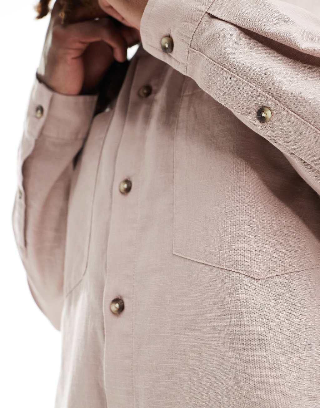 ASOS DESIGN 90s oversized linen blend shirt with square collar in dusty pink Product Image