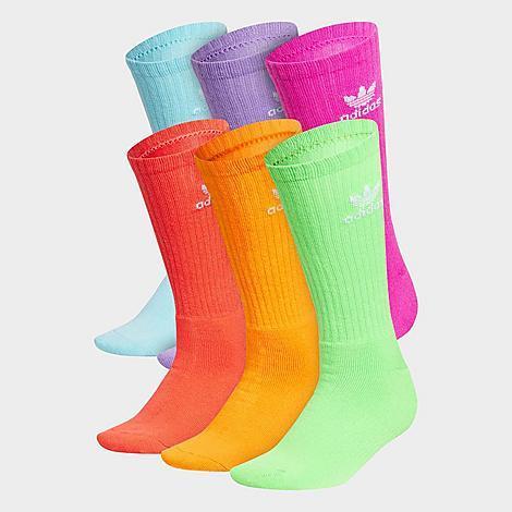 adidas Originals Mens Brights 6 Pack Medium Crew Socks - Light Aqua/Bright Red/Fuchsia Product Image