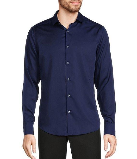 Murano Wardrobe Essentials Slim Fit Solid Sateen Long Sleeve Woven Shirt Product Image