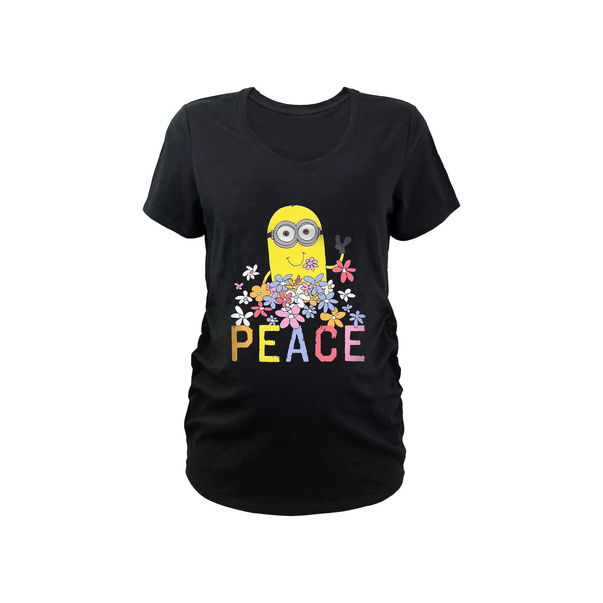 Maternity Despicable Me Minion Peace And Flowers Graphic Tee, Women's, Size: XS-MAT, Black Product Image