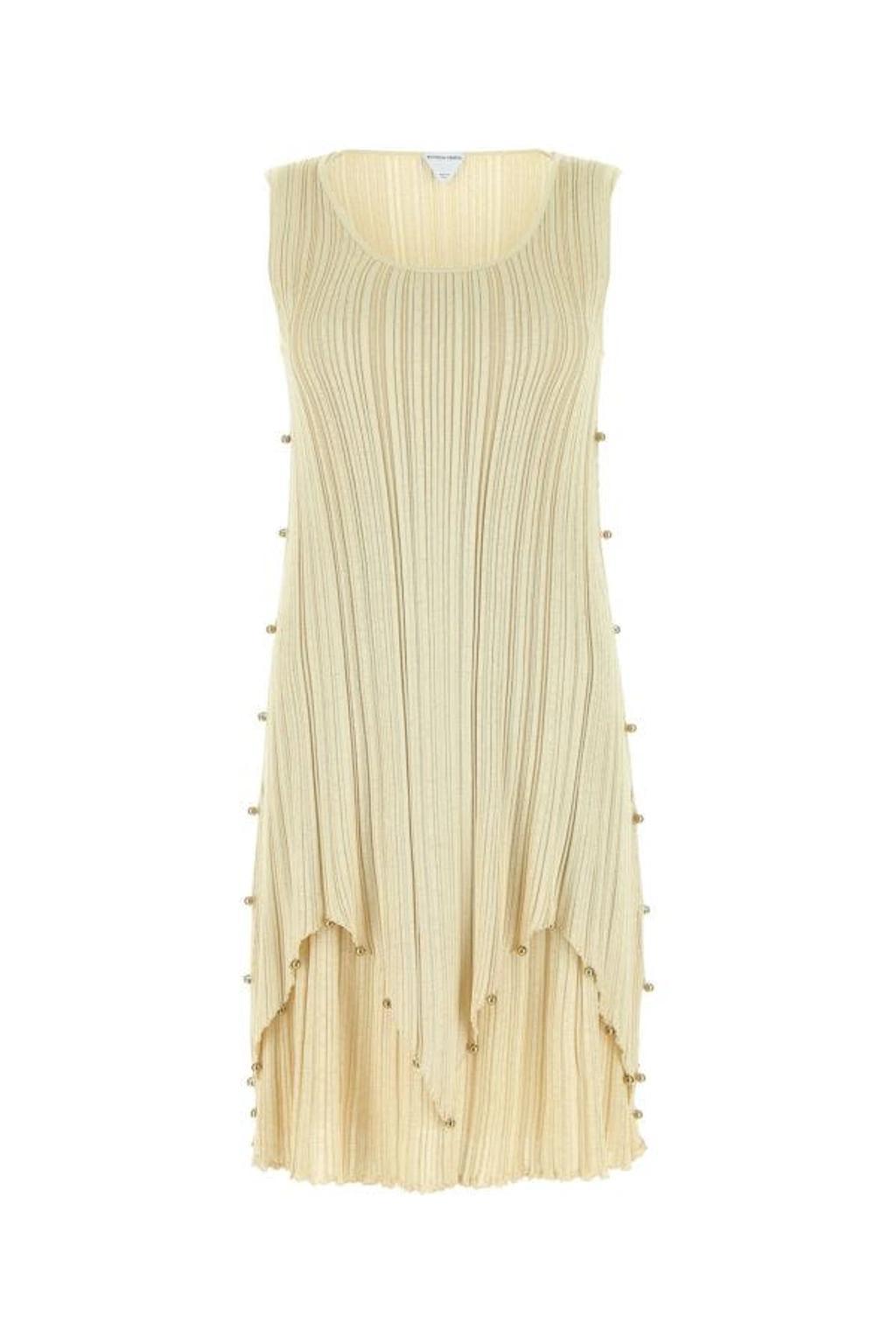BOTTEGA VENETA Embellished Pleated Mini Dress In Gold Product Image