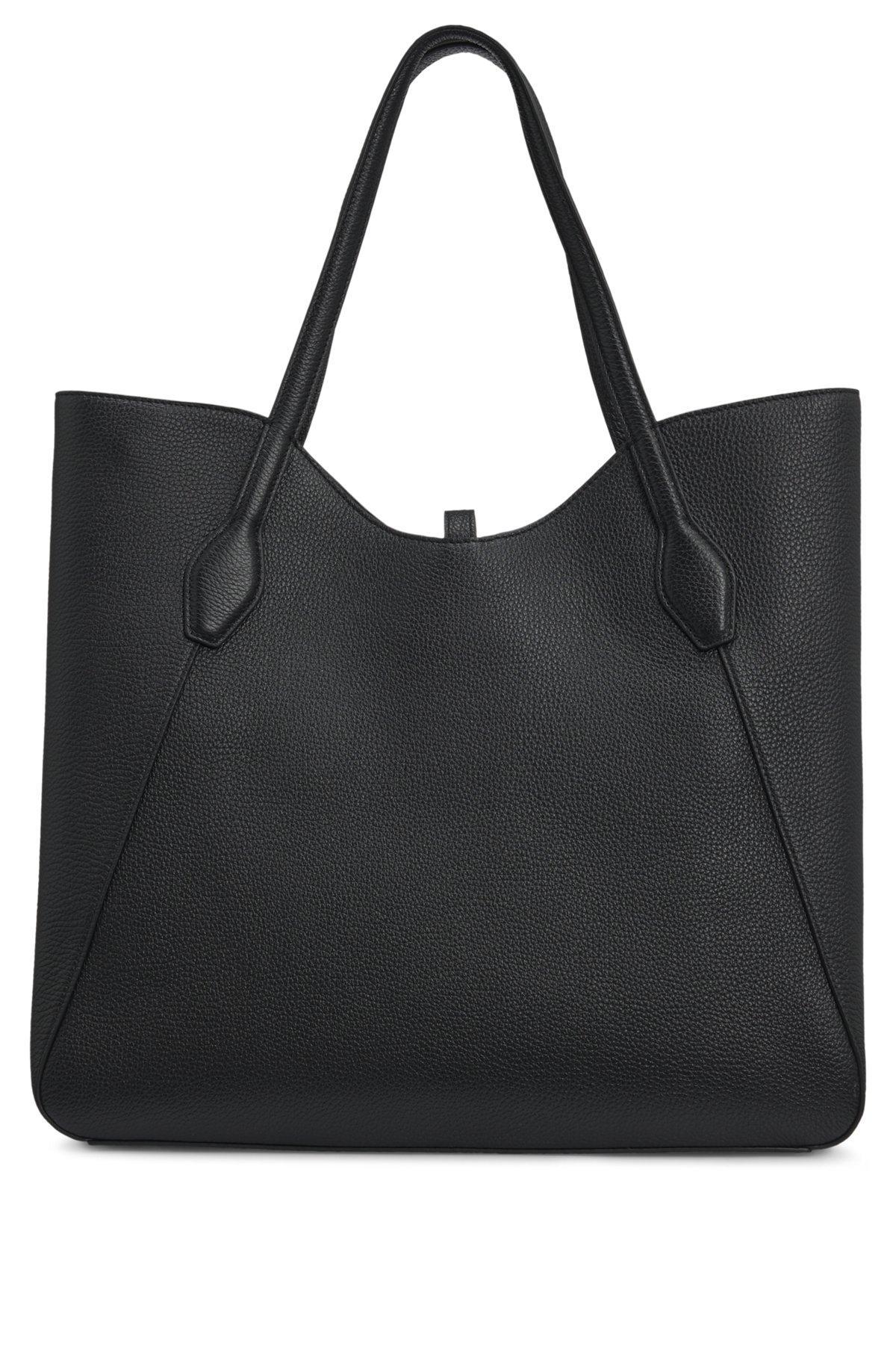 BOSS - Pebbled-leather tote bag with golden hardware - Black Product Image
