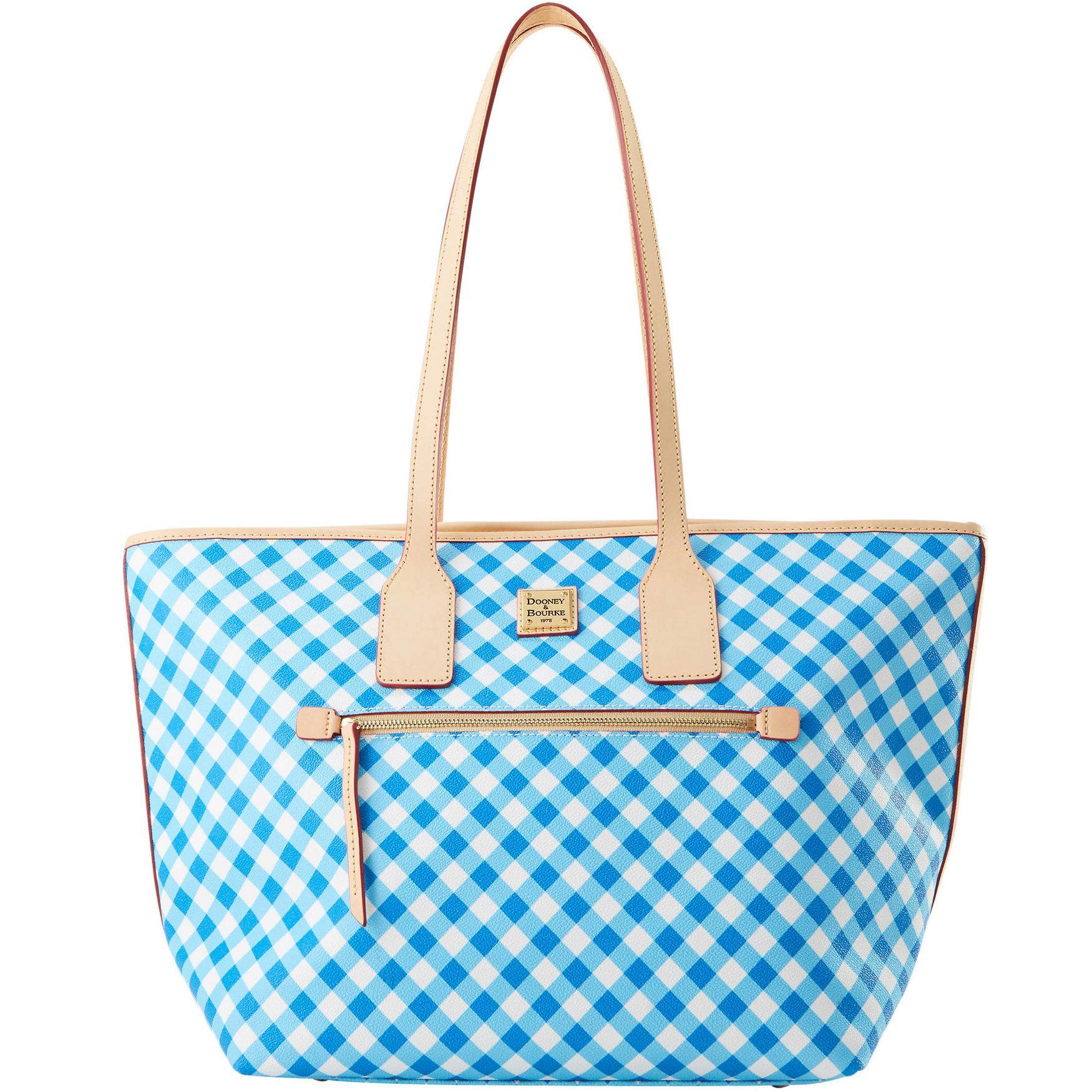 Dooney & Bourke Womens Gingham II Large Coated Cotton Tote Shopping Bag in Sky Blue Product Image