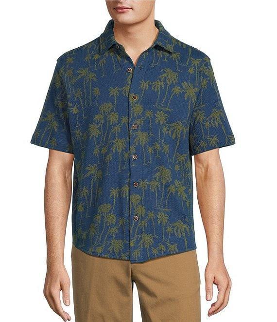 Roundtree & Yorke Short Sleeve Palm Print Coatfront Shirt Product Image