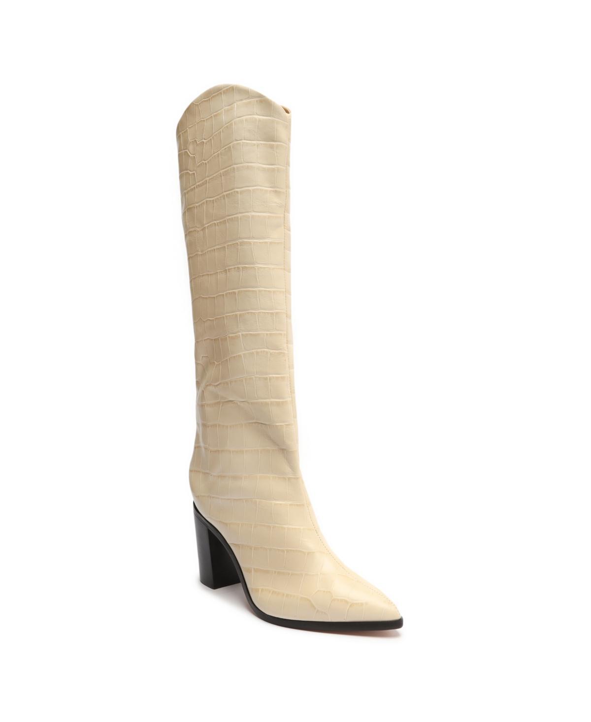 Schutz Womens Maryana Croc-Embossed Block Heel Pointed-Toe Tall Boots Product Image