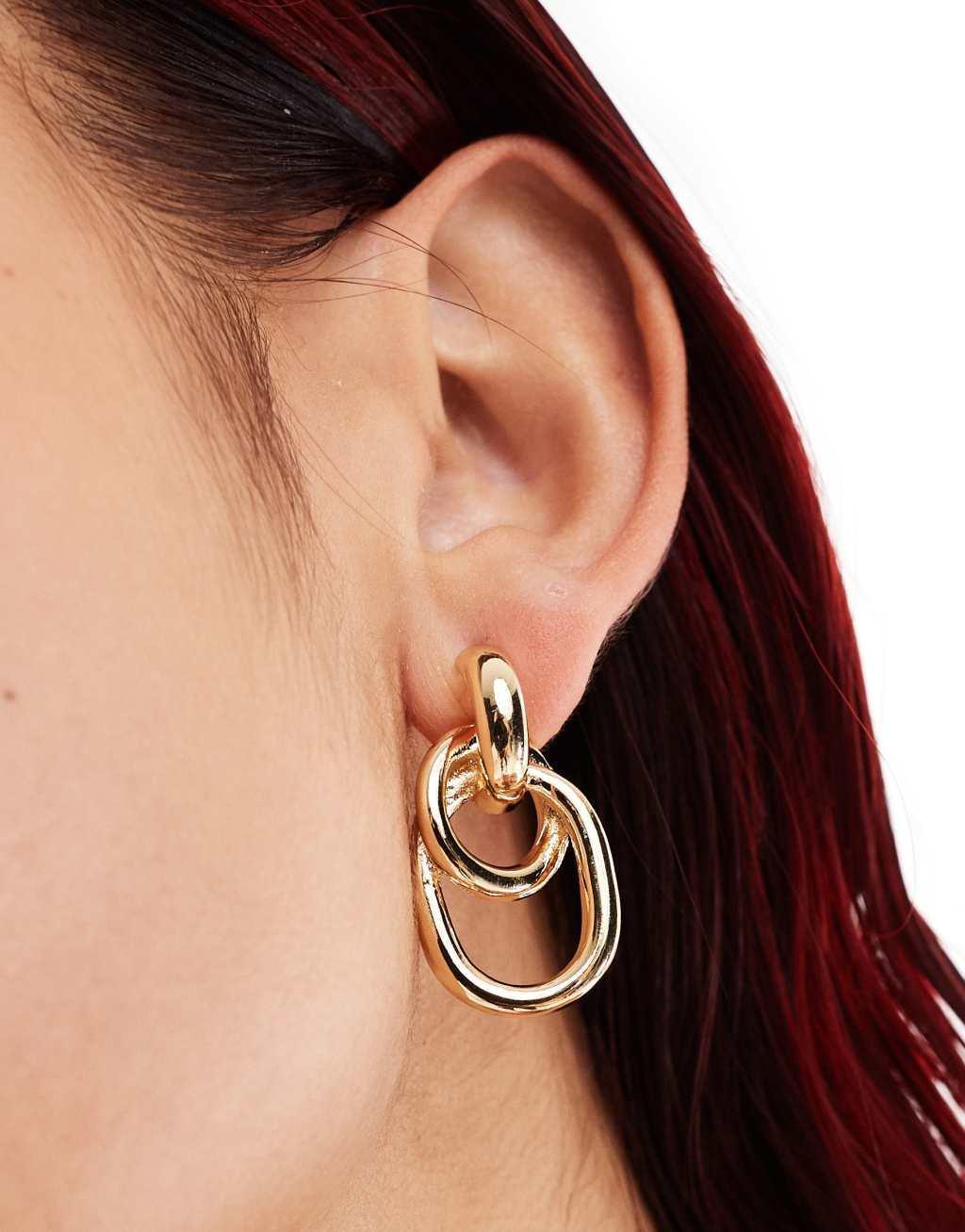 Petit Moments statement hooked chain earrings in gold Product Image