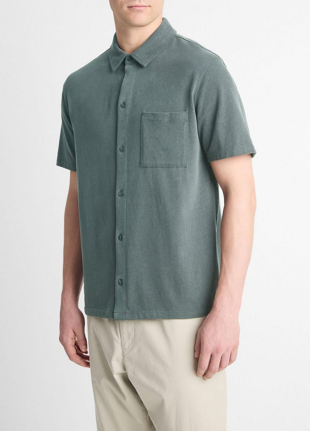 Mens Sueded Cotton Jersey Button-Front Shirt, Soft Black, Size XS Vince Product Image