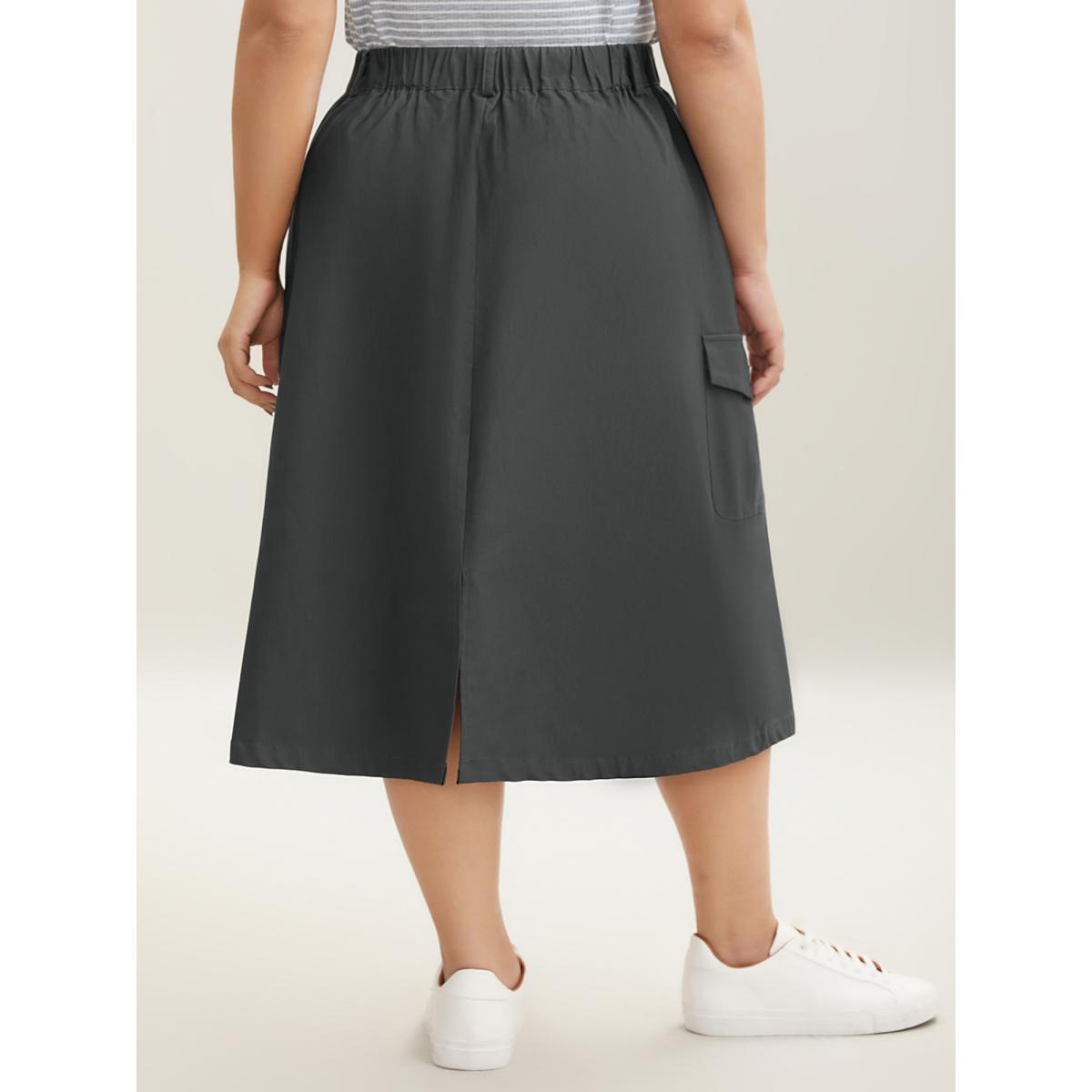 Plus Size Stretchy Functional Pockets Maxi Skirt Women DimGray Casual Low stretch Open pocket with flap Everyday-Casual Skirts BloomChic 14-16/1X Product Image