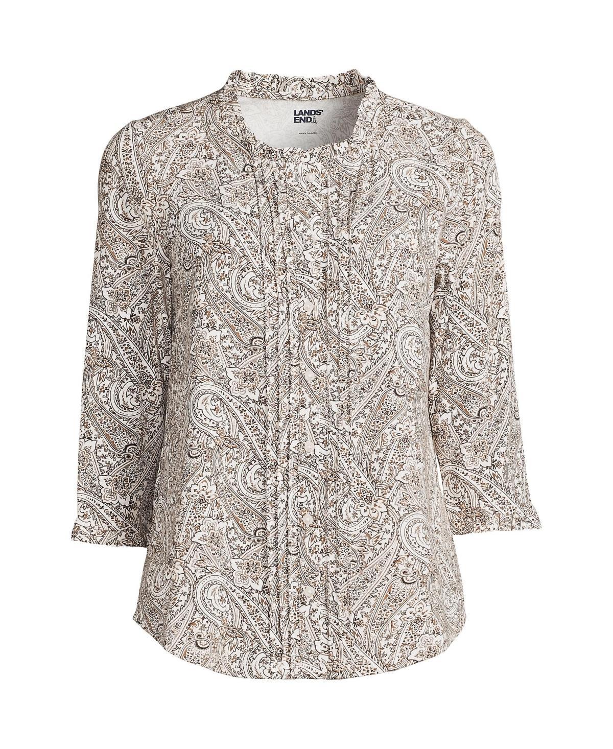 Lands End Womens Plus Size 3/4 Sleeve Light Weight Jersey Ruffle Neck Pintuck Top Product Image