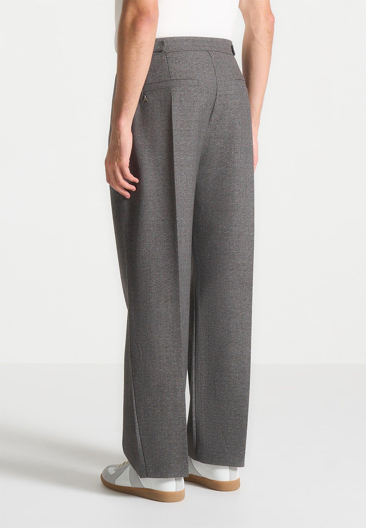 Relaxed Fit Textured Tailored Trousers - Grey Male Product Image