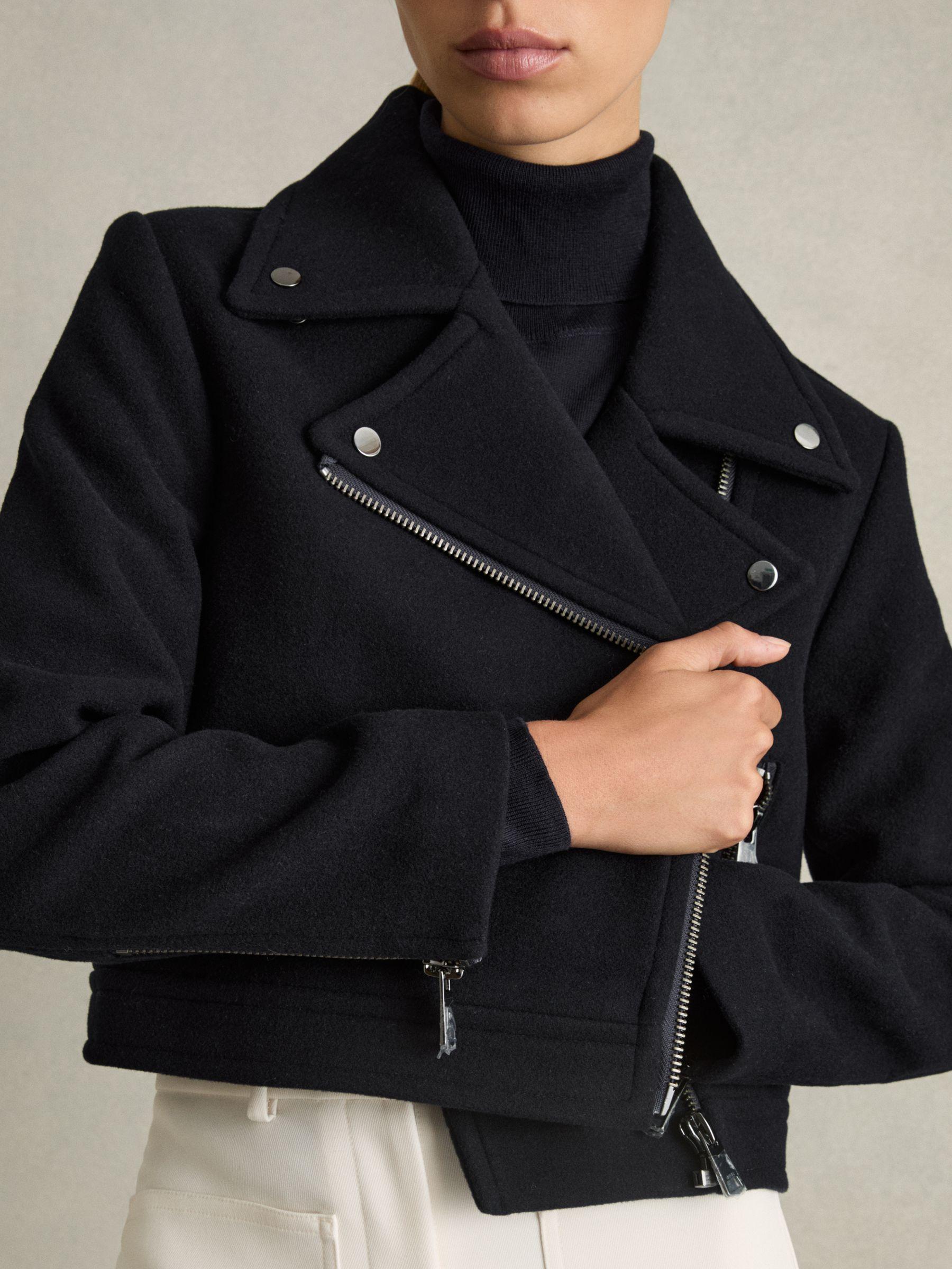 Wool-Blend Biker Jacket in Navy Product Image