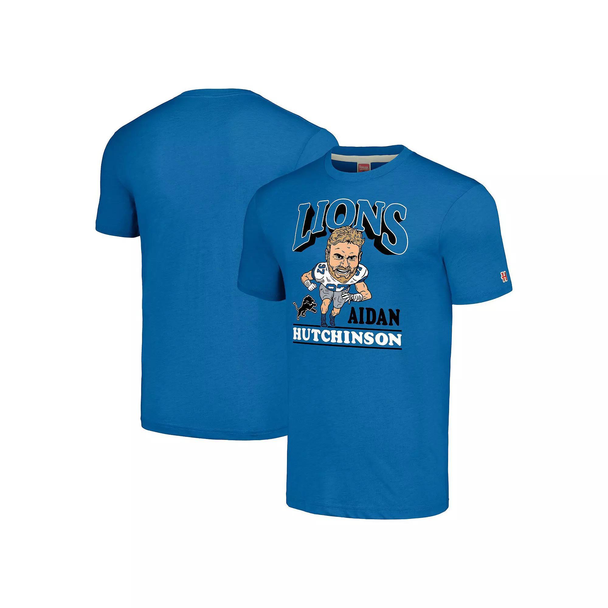 Men's Homage Aidan Hutchinson Blue Detroit Lions Caricature Player Tri-Blend T-Shirt, Size: XL Product Image