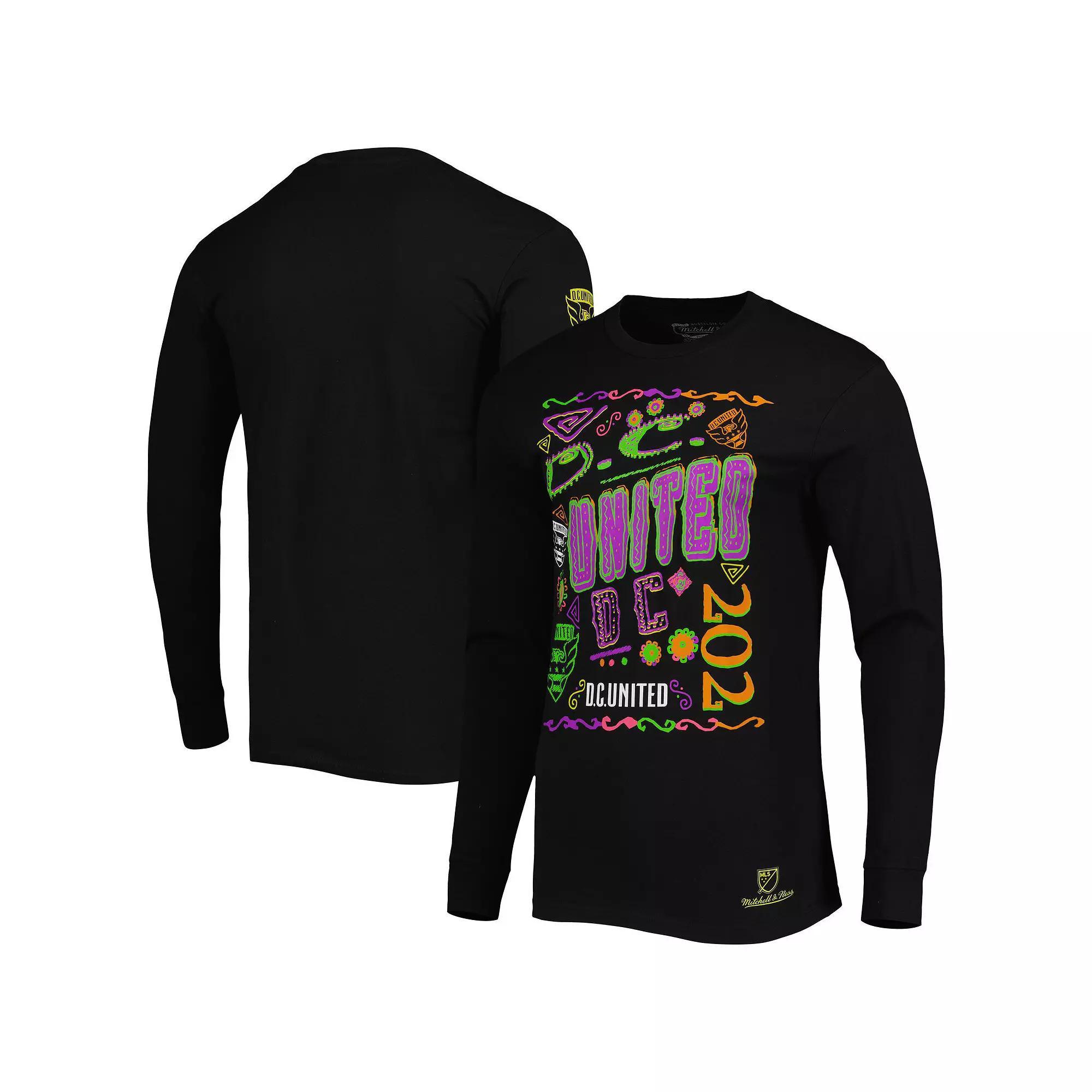 Men's Mitchell & Ness Black D.C. United Papel Picado Long Sleeve T-Shirt, Size: 2XL, Dcu Black Product Image