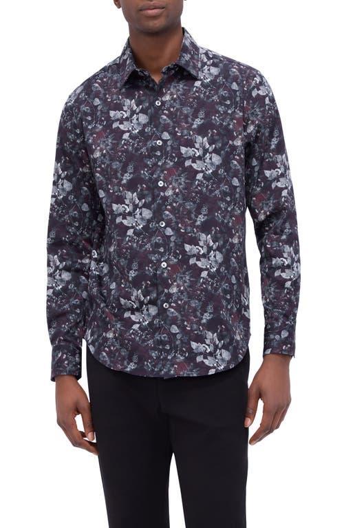 BUGATCHI Julian Shaped Fit Stretch Print Button-up Shirt In Plum Product Image