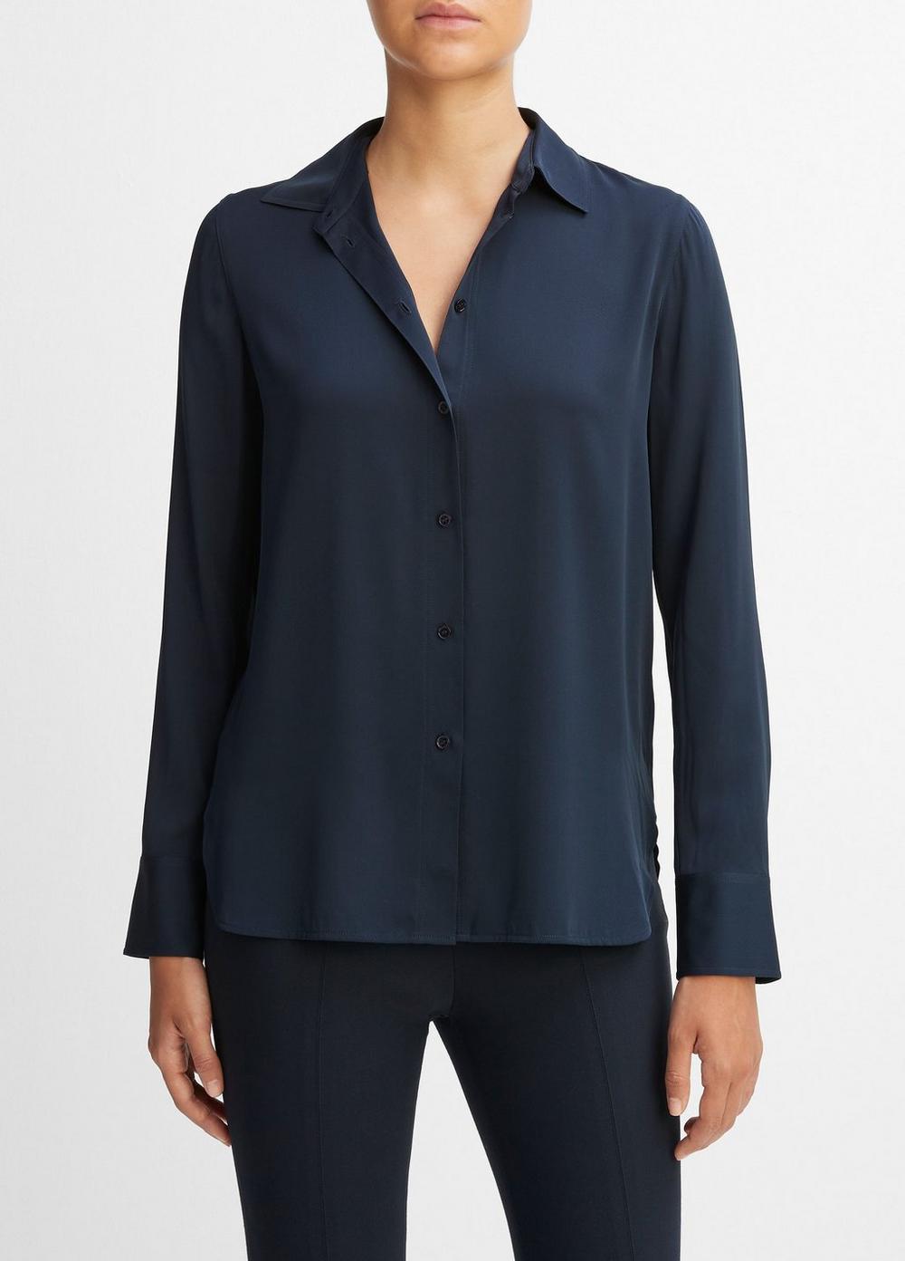 Womens Slim Fitted Stretch-Silk Blouse, Optic White, Size L Vince Product Image