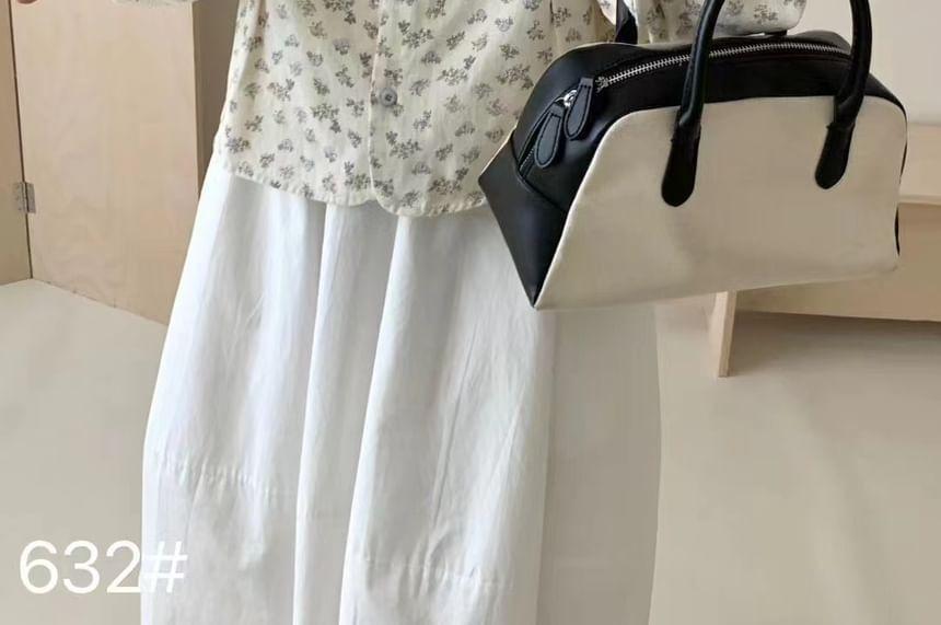 Long Sleeve Collar Floral Print Cropped Shirt Product Image