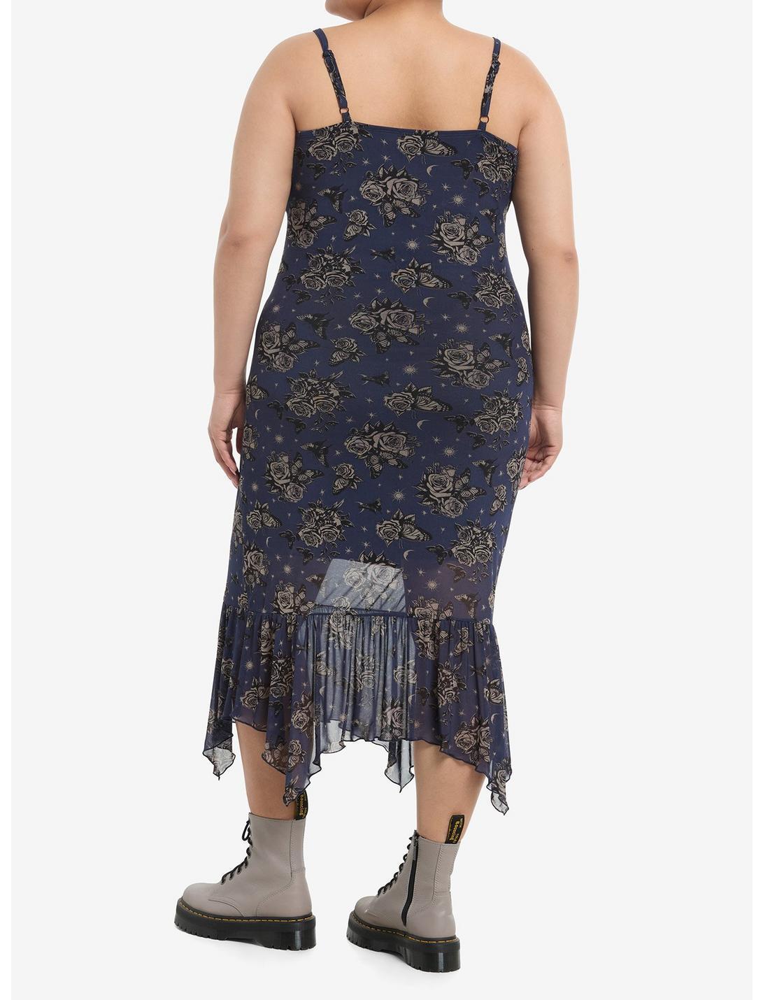 Cosmic Aura Blue Rose Butterfly Hanky Hem Midaxi Dress Plus Size Product Image