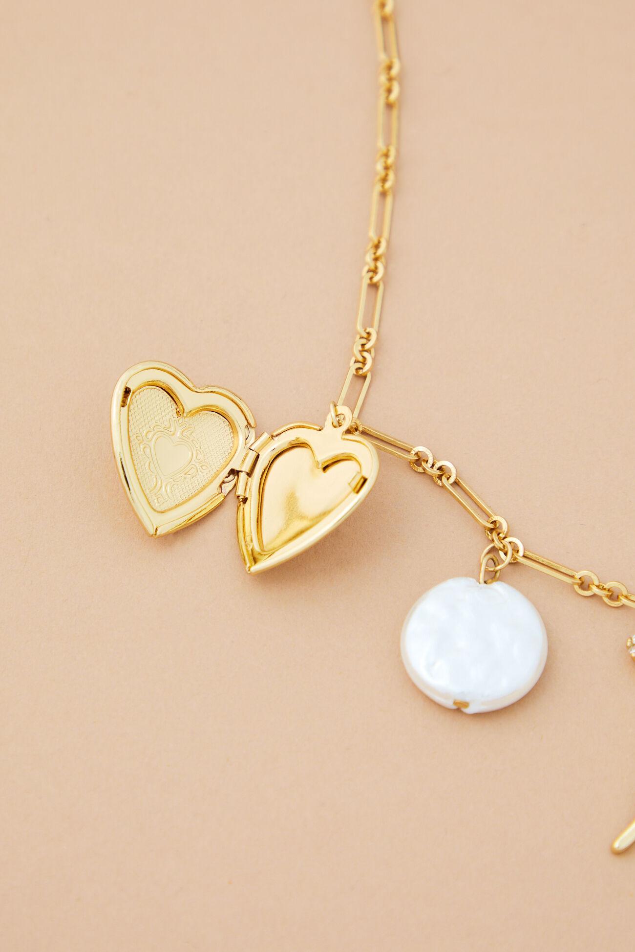 18K Gold Bow and Locket Charm Necklace Product Image