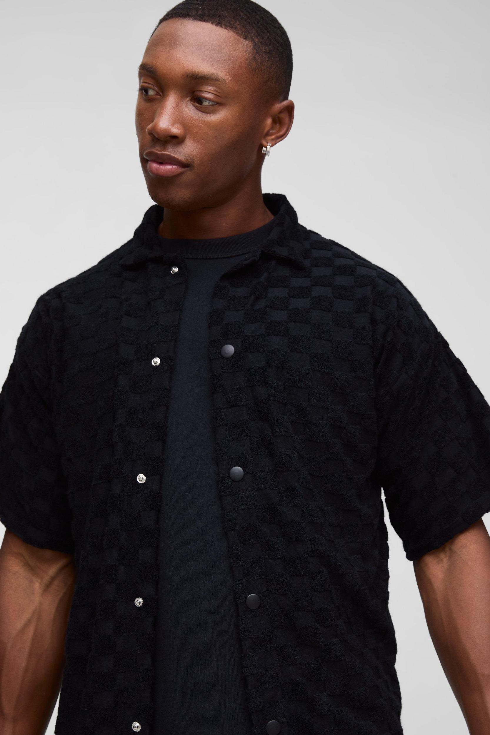 Boxy Plaid Towelling Shirt | boohooMAN USA Product Image