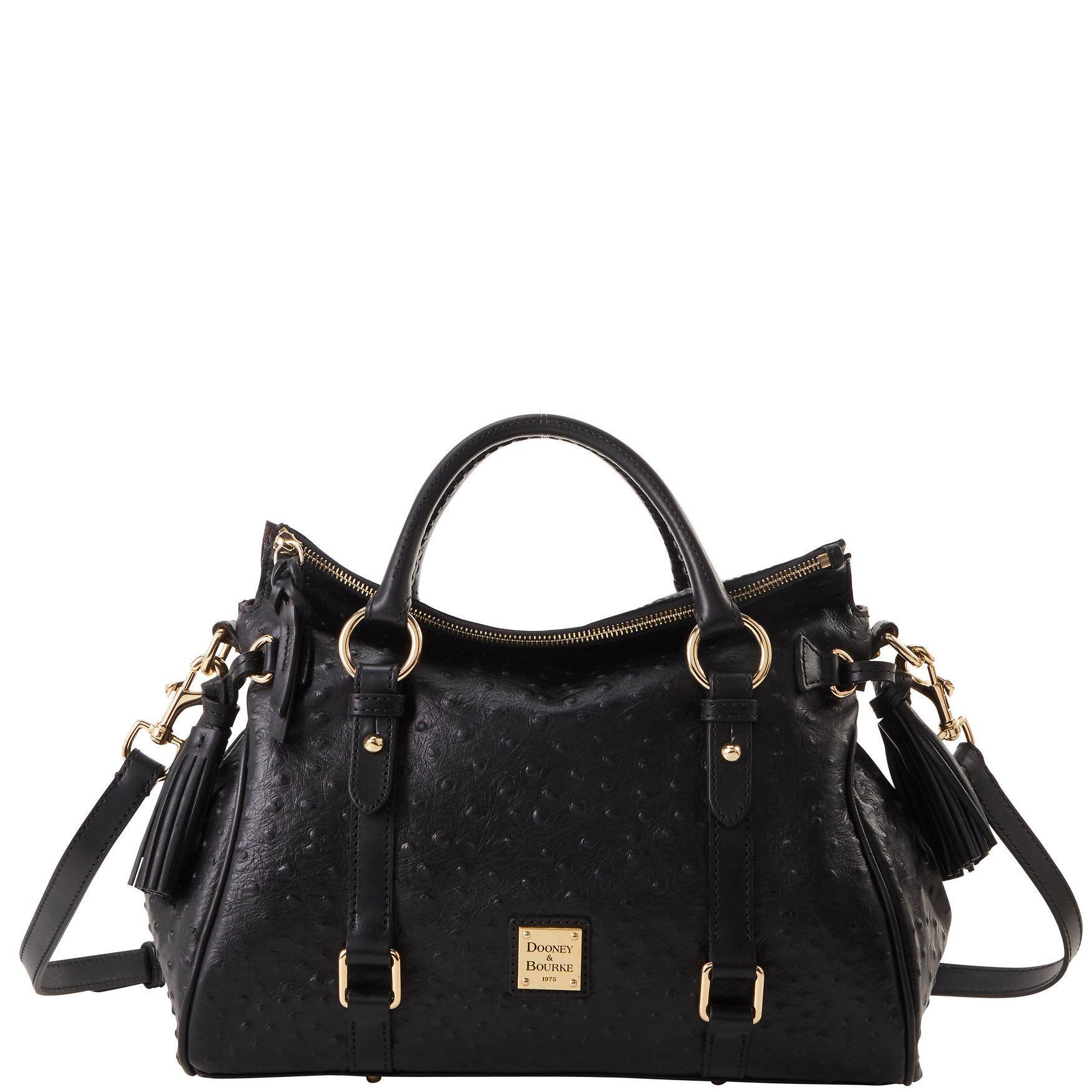Dooney & Bourke Womens Ostrich Large Leather Satchel Bag in Black Product Image