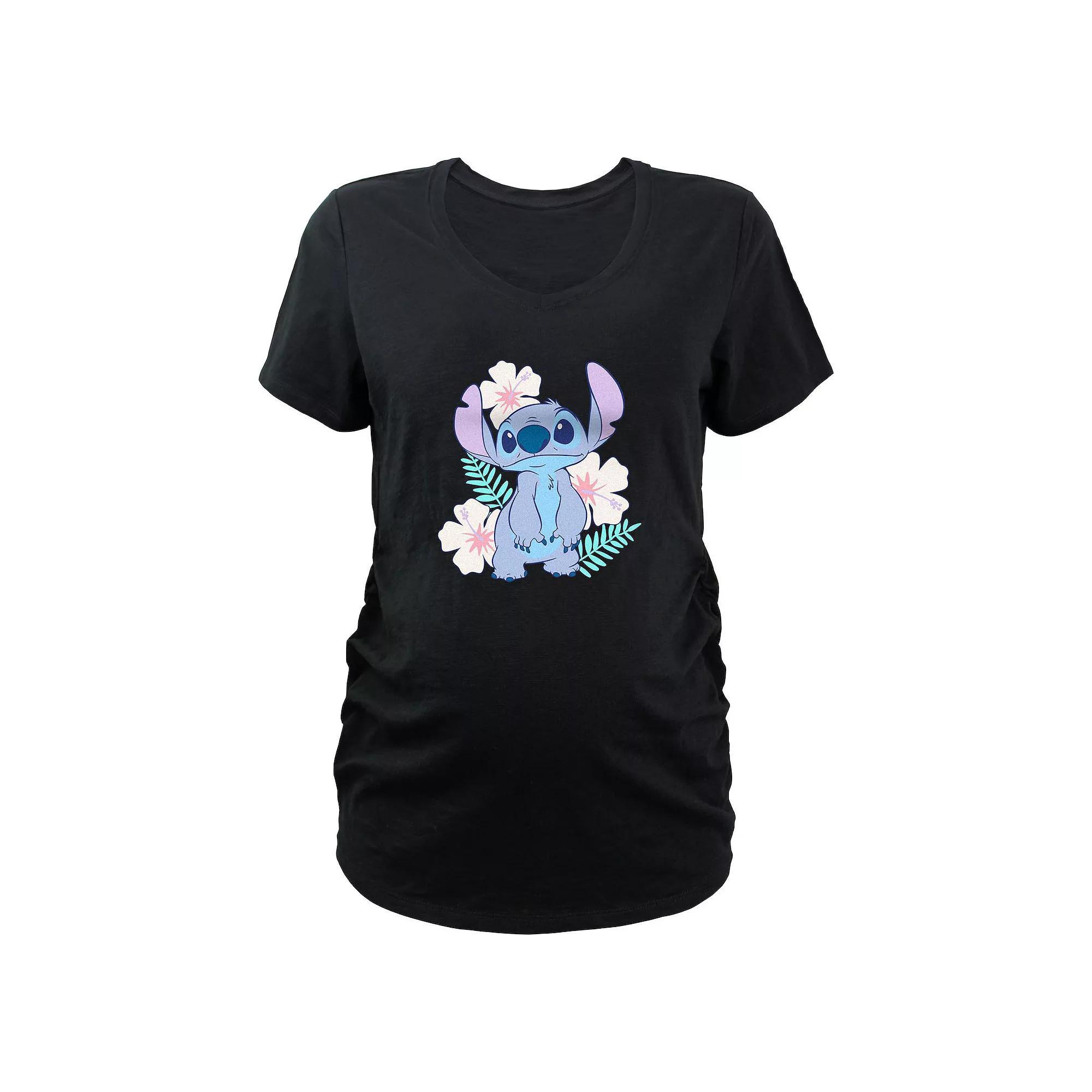 Disney's Lilo & Stitch Tropical Flower Scene Maternity Graphic Tee, Women's, Size: Large-Mat, Black Product Image