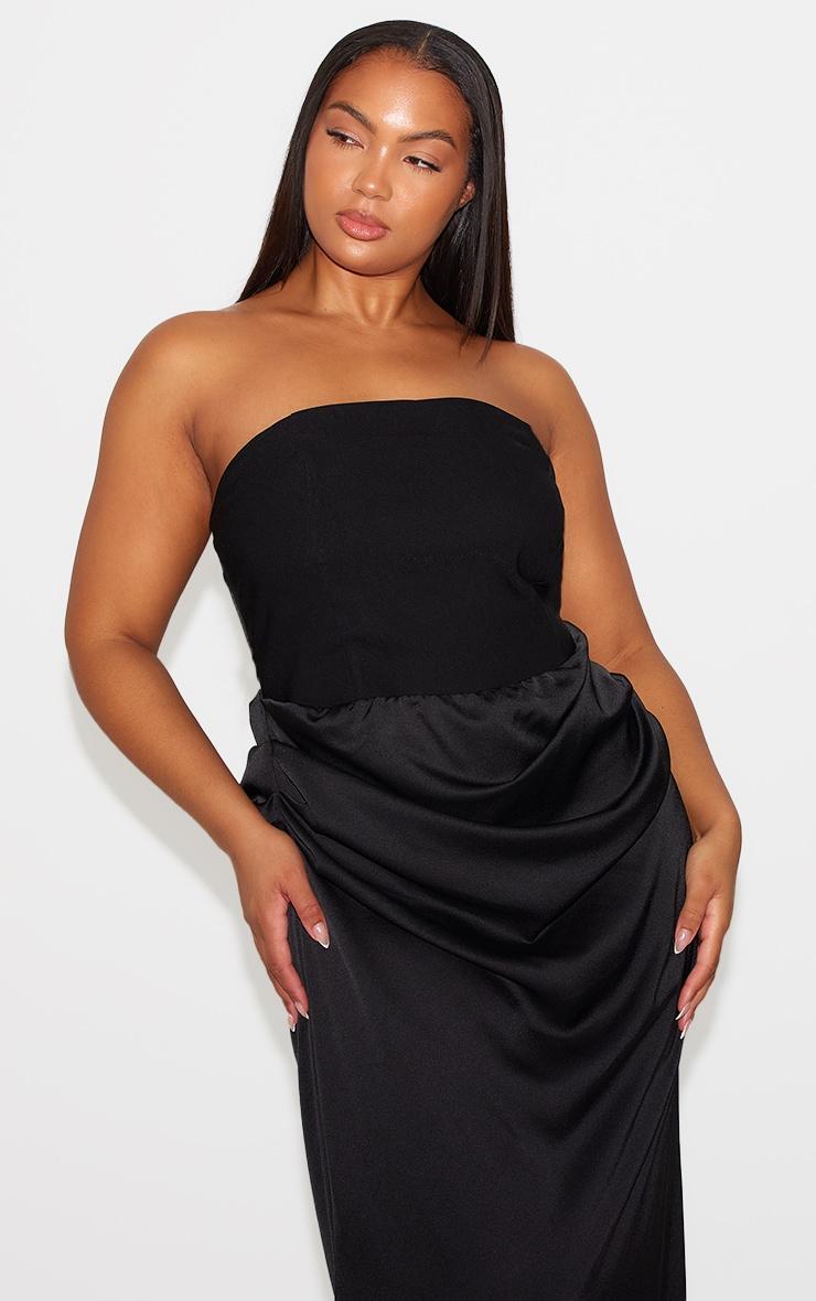 Plus Black Bandeau Ruched Satin Maxi Dress Product Image