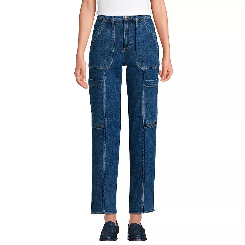 Women's Lands' End High-Rise Utility Cargo Ankle Jeans, Size: 14, River Rinse Product Image